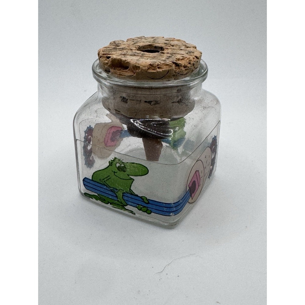 Vintage Spitzer Pencil Sharpener Glass Jar Cork Top Cartoon West Germany RARE